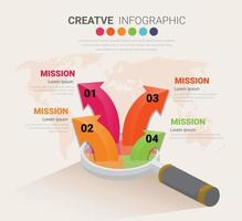 Magnifying glass divided into 4 parts. Simple infographic design template. Problem analyzing and searching for answer concept. vector