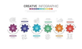 Gears cogwheels 6 steps for Infographic template, Engineering presentation concept, processes, parts, options. vector