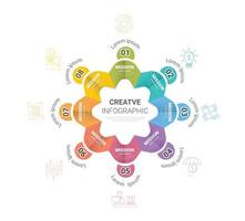 modelo para ciclo diagrama, grafico, presentación y redondo cuadro. negocio concepto con 8 opciones, partes, pasos o procesos. puesta en marcha diseño para tu proyecto. vector