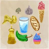 Hand painted Set of fast food doodle in watercolor style vector illustration