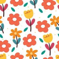 sin costura modelo dibujos animados flor y hojas. botánico fondo de pantalla para textil, regalo envolver papel vector