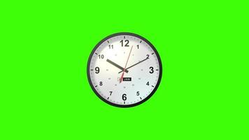 Round clock on green screen. Watch, time changing video