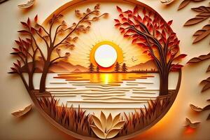 Abstract image with nature landscape, paper art. Creative natural background. Created with photo