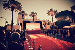 Red carpet for awards ceremony. Luxury entrance for vip stars. Created with photo
