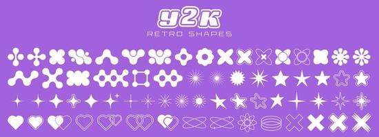 Y2K collection retro shapes for your design. Shapes flower, stars, heart and other trendy elements in 90s-2000s. Vector illustration