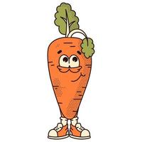 Character carrot vegetable. Modern illustration with cute comics character. 70s retro vibes. vector