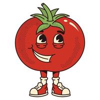 Character tomato vegetable. Modern illustration with cute comics character. 70s retro vibes. vector