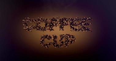 COFFEE CUP word or phrase made with coffee beans animation. Text inscription on brown background video