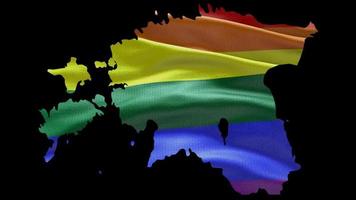 Estland land vorm gebied schets met lgbt regenboog vlag achtergrond golvend animatie. concept van de situatie met homo huwelijk en tolerantie voor lgbt of lgbtq plus. 4k alpha kanaal video