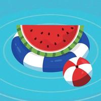 Watermelon with lifebuoy on the water.beach ball object and swimming pool.summer illustration vector