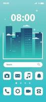 Home screen smartphone interface ui .Mobile home page layout .morning city illustration. vector