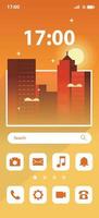 Home screen smartphone interface ui .Mobile home page layout .evening city illustration. vector