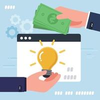 businessman hands with yellow shining bulb and money. creative idea and solution.Ideas exchange. vector