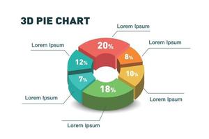 3d pie chart six pieces.Infographic isometric puzzle circular template.report, business analytics, data vector