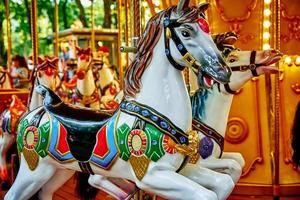 Horse carousel at amusement park photo