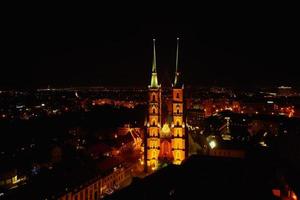 Cityscape of night Wroclaw panorama in Poland, aerial view photo