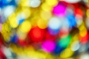 Blurred beautiful Happy New Year holiday decorations, colorful abstract bokeh background effect glowing Christmas lights photo