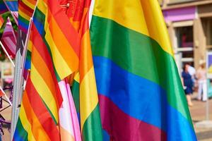 LGBTQ rainbow flags on pride demonstration photo