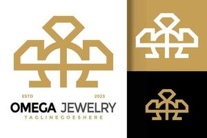 Luxury omega diamond jewelry logo vector icon illustration