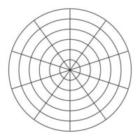 Coaching tool. Polar grid of 10 segments and 5 concentric circles. Circle diagram of lifestyle balance. Wheel of life template. Vector blank polar graph paper. Blank.