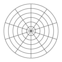 Coaching tool. Polar grid of 10 segments and 5 concentric circles. Circle diagram of lifestyle balance. Wheel of life template. Vector blank polar graph paper. Blank.