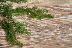 Navidad saludo bandera en de madera antecedentes, plano laico foto