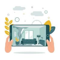 CCTV. Video Surveillance. Remote access. Watch video recording of the apartment on the tablet.See flooded apartment with video surveillance. Vector illustration
