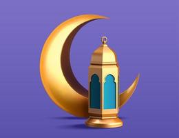 3d religion element collection of Islamic lantern fanoos and metal crescent moon. Suitable for Ramadan or Eid al Adha decoration. vector