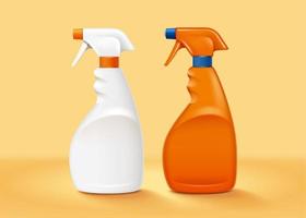 Realistic mock up collection of white and orange plastic trigger spray bottles, 3d illustration vector