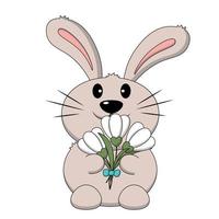 Cute cartoon Rabbit with snowdrop in color vector