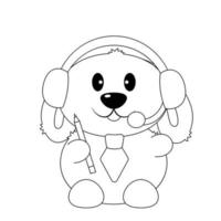 Cute Rabbit with headphone, microphone and pencil in black and white vector