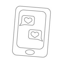 Mobile phone with messages and hearts in black and white vector