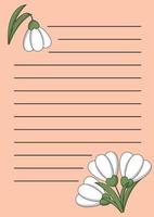 Planner Cheek list with flower snowdrop on pink background vector