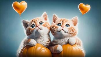 two cats in love, valentine day, photo