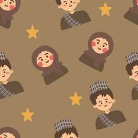 Islamic Seamless Pattern, Cute Moslem Character pattern vector