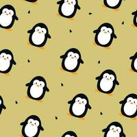 Cute penguins seamless pattern. Penguins on a brown background. Postcard, poster, clothing, fabric, wrapping paper, textiles. vector