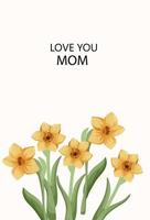 mother's Day. Greeting card with tulips and watercolor photo. Suitable for the Internet, social networks, advertising. Vector