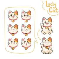 Collection of emotions for Japanese lucky cat maneki neko. Vector illustration in cartoon style.  Cute animal with raised paw,  national and culture symbol isolated on white background