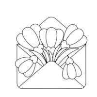 Envelope with flower snowdrop inside in black and white vector