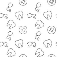 Seamless pattern of stethoscope, tooth, medical cross is made of line icons vector