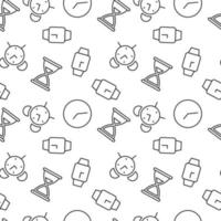 Seamless vector monochrome pattern of alarm clock, wristwatch, clock for covers, shops, wrappers, sites, apps