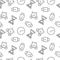 Seamless vector monochrome pattern of alarm clock, wristwatch, clock for covers, shops, wrappers, sites, apps