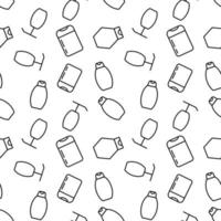 Vector seamless pattern of shampoo and shower gel bottle on white background. It can be used for textile, backgrounds, placards