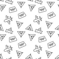 Seamless monochrome repeating pattern of ship, airplane, tent, taxi vector