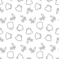 Seamless vector repeating pattern of cup, chef hat, knife and fork. It can be used for web sites, apps, clothes, covers, banners etc