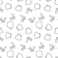 Seamless vector repeating pattern of cup, chef hat, knife and fork. It can be used for web sites, apps, clothes, covers, banners etc