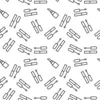 Seamless vector repeating pattern of lipstick and lip gloss is made of line icons for polygraphy and websites