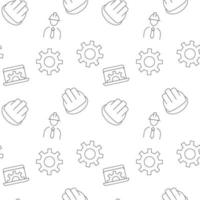 Vector seamless pattern of gear, construction worker, helmet, cogwheel is made of various element