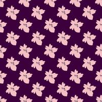 Vector seamless pattern of light pink flower with small petals on dark violet background