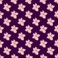 Vector seamless pattern of light pink flower with small petals on dark violet background